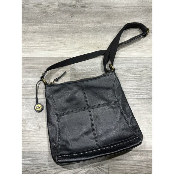 The Sak Iris Crossbody Purse Bag Black Pebbled Leather Adjustable Strap/ - Picture 1 of 4